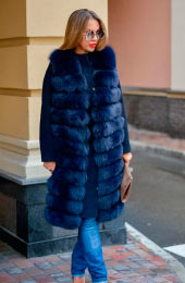 Женское пальто с жилетом из песца синее 0